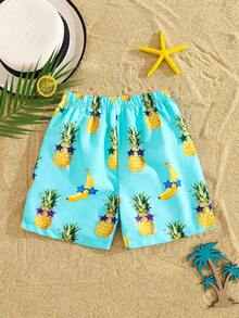 SHEIN Quần short rộng rãi, thoải mái in hình quả dứa dành cho bé trai tuổi teen, thích hợp cho lướt sóng, trượt ván, mùa xuân/hè, hoạt động ngoài trời, bãi biển, bơi lội, màu xanh lá cây. - Nhiều màu - Xem 5