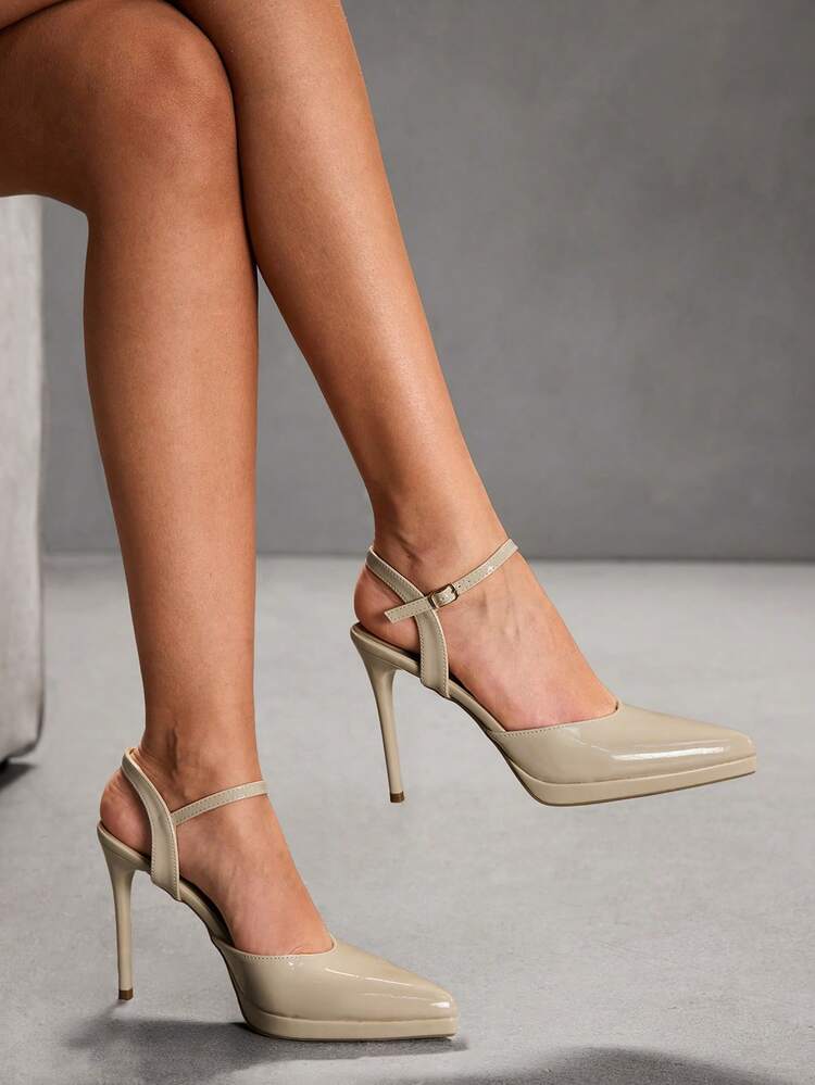 CUCCOO SZL Women Shoes Pointed Thin High Heel Heightening Water Table Apricot Ankle Strap Simple Slingback Women's Slingback Shoes Wedding Party Banquet Simple Fashion Sexy Women's High Heel Shoes Women's Shoes Valentine's Day