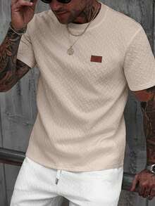 Manfinity Homme Áo thun nam tay ngắn cổ bẻ dệt jacquard mùa hè, món quà tuyệt vời cho bạn trai hoặc chồng, rất phù hợp để mặc hàng ngày vào mùa hè, thích hợp cho kỳ nghỉ biển, một món đồ thời trang và đa năng. - Màu Khaki - Xem 5