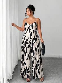 Mono elegante con estampado floral y tirantes ajustables para mujer talla, elegante y con estilo para principios de primavera - Azul - Ver 9