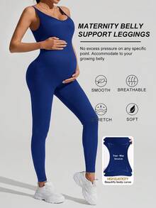 SHEIN Solid Color Sleeveless Maternity Jumpsuit, Maternity Jumpsuit, Maternity Wear,Word Cup - Navy Blue - View 5