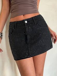 Aloruh Women's Fashion Street Style Rhinestone Embellished Mini Denim Skirt,Summer,Valentine's Day,Sequin Skirt ,Party  Skirt,Sparkly Skirt,Black Skirt,Carnival, Diamante Embellished Denim Mini Skirt Glam Party Club Festival Autumn Fall Winter Strapless Rhinestone Crystal Fitted Mini Skirt Design,Women's Low Rise Black Denim Mini Skirt Rhinestone Bodycon Y2K Music Festival Party Outfit,Low Rise Denim Skirt,Rhinestone Denim Skirt,Spicy Sweet Mini Skirt,Sparkly Mini Skirt,Club Mini Skirt,Sexy Denim Skirt,Party Outfit,Summer Party Outfit,Date Night Outfit Skirt,Weekend Party Outfit,Wedding After Party Outfit - Black - View 3