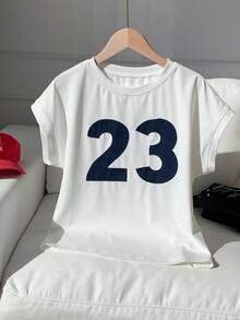 Comfortcana 女士圆领数字印花休闲百搭日常短袖T恤 夏季女装 - 白色 - 查看 3