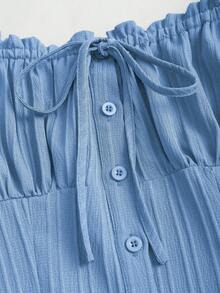 Sweetra Women's Summer Solid Color Ruffle Hem Tie Waist Short Sleeve Blouse - Baby Blue - View 6