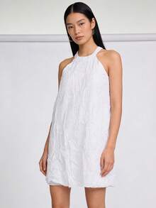 Vestido Corto Blanco Bordado Halter - Blanco - Ver 1