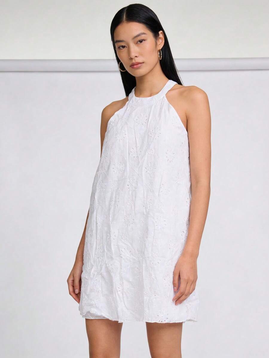 Vestido Corto Blanco Bordado Halter - Blanco - Ver 1