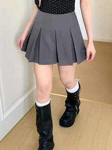 FRIFUL 女士纯灰色百褶短款修身百搭裙 - 灰色 - 查看 2