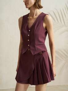 Airaco Women's Minimalist Single-Breasted Vest And Skirt Suit Set For Commuting, Summer - Purple - View 3