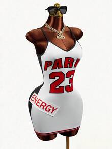 Mistrie Women's Letter & Number Print Casual Party Daily Wear Camisole Mini Dress - White - View 4