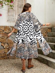 SHEIN LUNE Plus Size Versatile Shirt With Leopard And Zebra Print - Multicolor - View 2