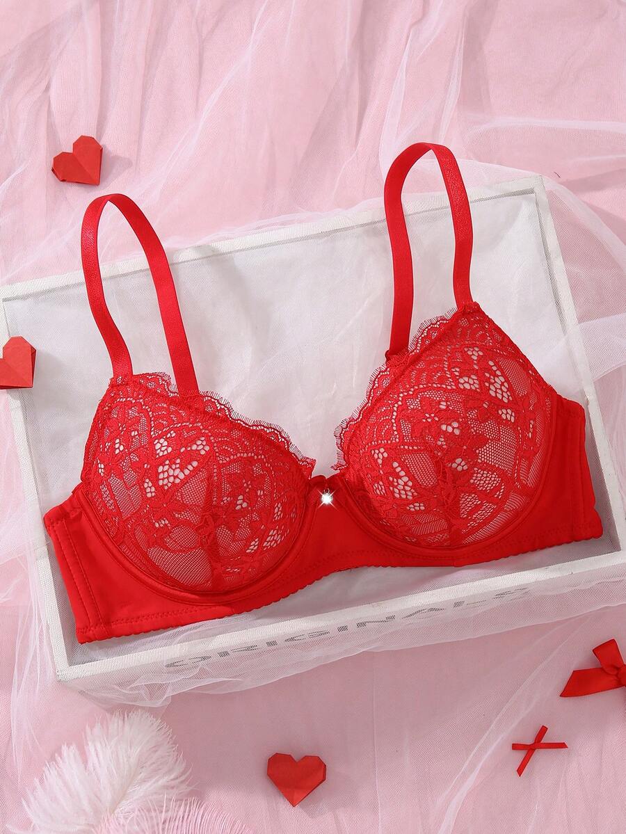 1pc Sexy Lace Simple Gather Lift Small Bust Underwire Bra - Multicolor - View 1