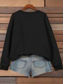 EMERY ROSE 女士休闲宽松狗狗印花圆领长袖卫衣 - 黑色 - 查看 2