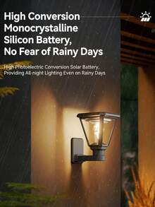 1 pieza Esta luz de pared solar inteligente mejorada cuenta con una fuente de luz COB, es fácil de instalar y es adecuada para iluminación exterior en patios, cercas, entradas de vehículos y otras áreas. - Negro - Ver 1