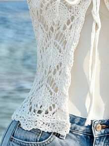 GlowEve 女士优雅无袖系带开衫，春夏款 - 白色 - 查看 7