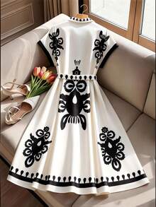 GlowEve CURVE Holidaya Vertical Striped Sleeve Printed Cross Tie Front Blouse Dress Maxi Holiday Beach Suit Women - Multicolor - View 2