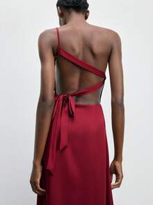 Maija Vestido largo ajustado de unicolor y escote espalda descubierta con detalle de torsión en los hombros, para mujer, de verano - amarillo ganso - Ver 4