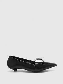 CUCCOO BIZCHIC Pointed Thick Heel Middle Heel Women's Leather Slip OnBeautiful Temperament French Low Vamp Shoes Women's New Spring And Autumn Spring Shoes - Black - View 2
