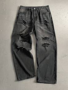 StoneGrade Men's Button Front Pocket Distressed Casual Jeans, Grunge - Black - View 1