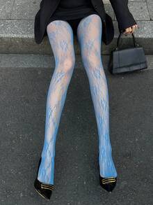 DAZY 女士时尚性感蕾丝打底裤 - 藍色 - 查看 7