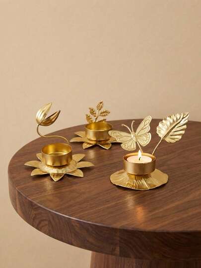 Cirelle Luxury Golden Butterfly Leaf Shaped Candle Holder - Ornate Metal Windproof Candlestick, Elegant Table Centerpiece For Decoration