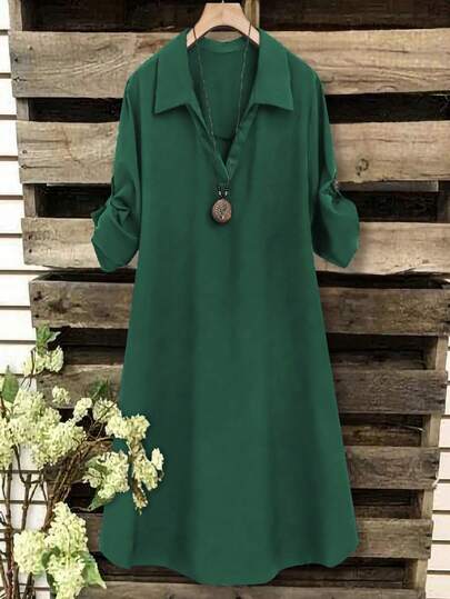 SHEIN Tall CURVE 大码女式法式休闲夏季V领短袖连衣裙