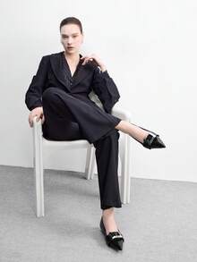 CUCCOO BIZCHIC Pointed Thick Heel Middle Heel Women's Leather Slip OnBeautiful Temperament French Low Vamp Shoes Women's New Spring And Autumn Spring Shoes - Black - View 6