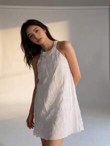 Vestido Corto Blanco Bordado Halter - Blanco - Ver 2