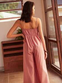Bohemian Sexy Spaghetti Strap Adjustable Tie Knot Collar Minimalist Loose Lotus Pink INS Jumpsuit For Women - Pink - View 2