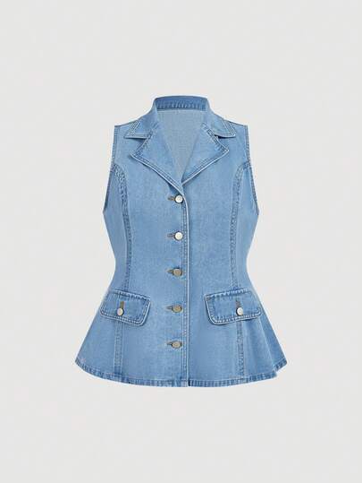 Sweetra Women's Fashionable Commuter Casual Sleeveless Denim Vest Denim Plus Size Spring&Summer
