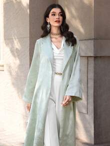 Yasmyna Women's Green Woven Jacquard Collar Elegant Arabic Abaya, Spring/Summer - Green - View 4