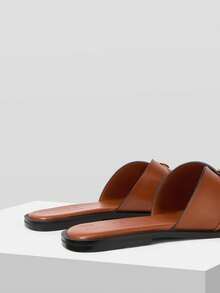 MOTF WOMEN PU LEATHER BUCKLE DETAIL FLAT SANDALS - Brown - View 8