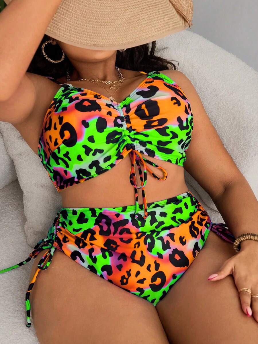 Slaydiva Bộ bikini buộc dây họa tiết da báo nhiều màu sắc dành cho nữ cỡ lớn - Nhiều màu - Xem 1