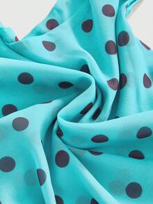 ROMWE Vacation Casual Polka Dot Print Asymmetric Asymmetrical Shoulder Top And Mini Skirt 2-Piece Set - Multicolor - View 3