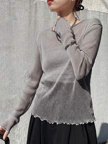 FRIFUL Women's Mesh Sheer Top, Summer Apparel - Grey - View 3