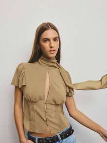 Aralina Women's Solid Color Minimalist Short Sleeve Shirt, Casual Everyday Wear - Mocha Brown - View 4