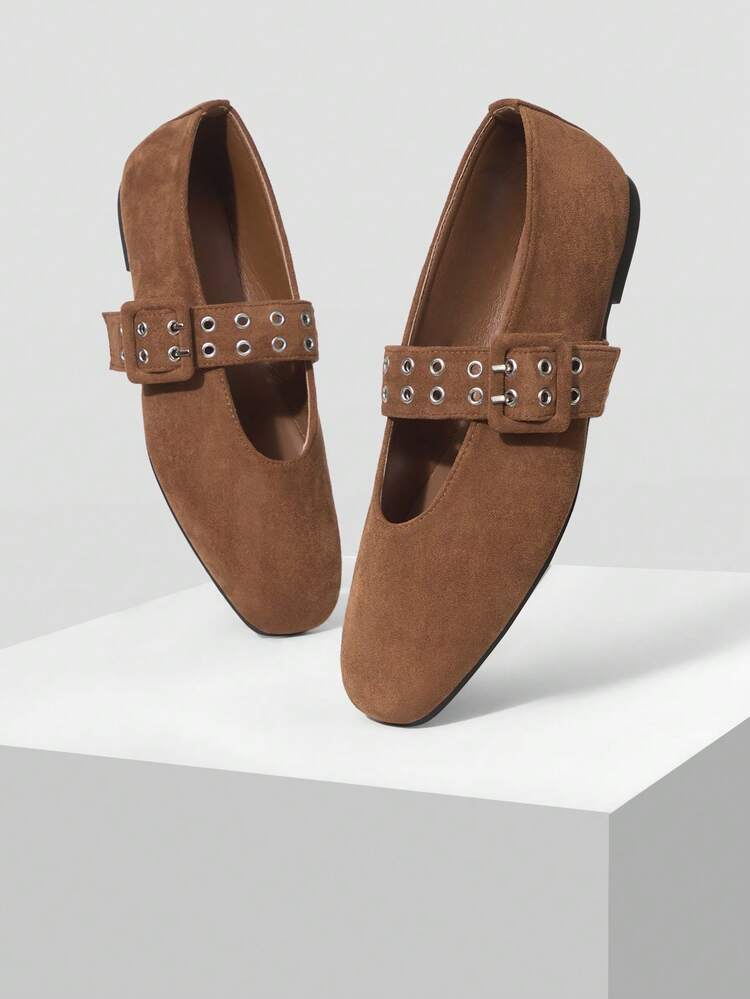 WOMEN GROMMET EYELET BUCKLE STRAP FLATS VALENTINE'S DAY