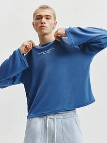 TOKVUE Men's Fashionable Textured Fabric Embroidered T-Shirt - Royal Blue - View 2