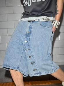 ROMWE MEN Street Life Men's Distressed Blue Denim Shorts - Blue - View 2