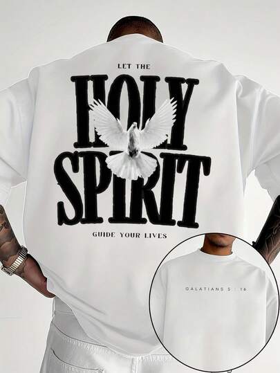 Manfinity Dauomo 男士夏季休闲短袖T恤，圆领，字母和老鹰印花图案T恤，街头风男士T恤，印花T恤，男士图案服装，男士T恤图案