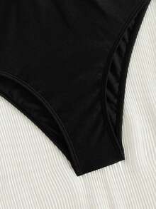 Bonvoyette Femmes Sexy Élégante Mode Noir Une-Pièce Col V Accessoire Métallique Cravate Pour Plage Festival de Musique - Noir - Voir 3