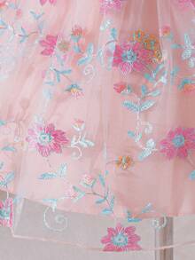 Glamorique Kids 女婴粉色刺绣连衣裙，网纱肩部饰有蝴蝶结，甜美可爱，适合作为女婴生日礼服，也适合婚礼、度假、派对等场合。 - 粉色 - 查看 7
