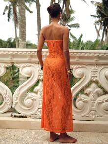 Swim Chiccia Vestido de tirantes de encaje casual de verano para mujer - Naranja - Ver 2