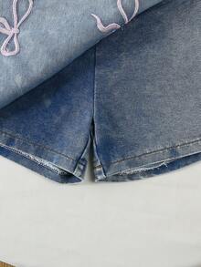 SHEIN Elladie kids 新款V领T恤和牛仔短裙套装，适合4-7岁女孩，春夏款，刺绣时尚套装，适合休闲、度假、上学、旅行、户外活动等场合。 - 彩色 - 查看 7