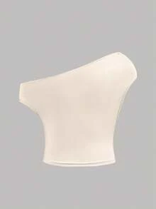 SHEIN Tween Girls Casual Asymmetric Neck Short Sleeve Fitted T-Shirt Set - Apricot - View 5