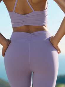 GLOWMODE Collection 24" FeatherFit™ Easy Love Buttery-Soft Sweat-Wicking Stretchy Pleated Leggings Low Impact Yoga Pilates Studio Gym Daily Active Wear - Purple - View 4