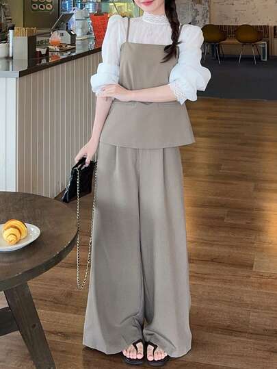 DAZY Women's Fashionable Solid Color Camisole Top & Pants Suit