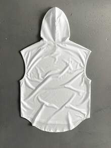 StoneGrade Men's Solid Color Drawstring Hooded Loose Casual Tank Top - White - View 2