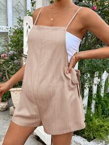 SHEIN Bộ áo liền quần bầu màu trơn, kiểu dáng thường ngày - Màu Khaki - Xem 4