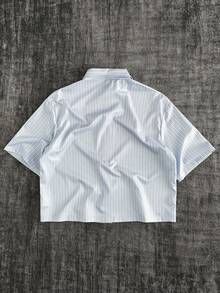 GENTILAND Men's Casual Woven Pocket Letter Embroidered Loose Short Sleeve Shirt Daily Essential Wardrobe Staple Basic Style All-Match Style Go-To Piece Mix-And-Match Item Casual Versatile Style  Premium Textured Fabric - Baby Blue - View 5