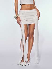 SHEIN ICON Sexy Asymmetrical Wrap Ribbon Decor Ultra Low Waist Mini Skirt - White - View 3